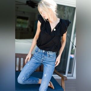 Emerson Fry India Collection Antoinette Top - Black Swiss Dot size Small